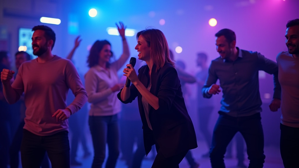 Skupiny lidí tančí v moderním klubu s barevným osvětlením, energická atmosféra tance